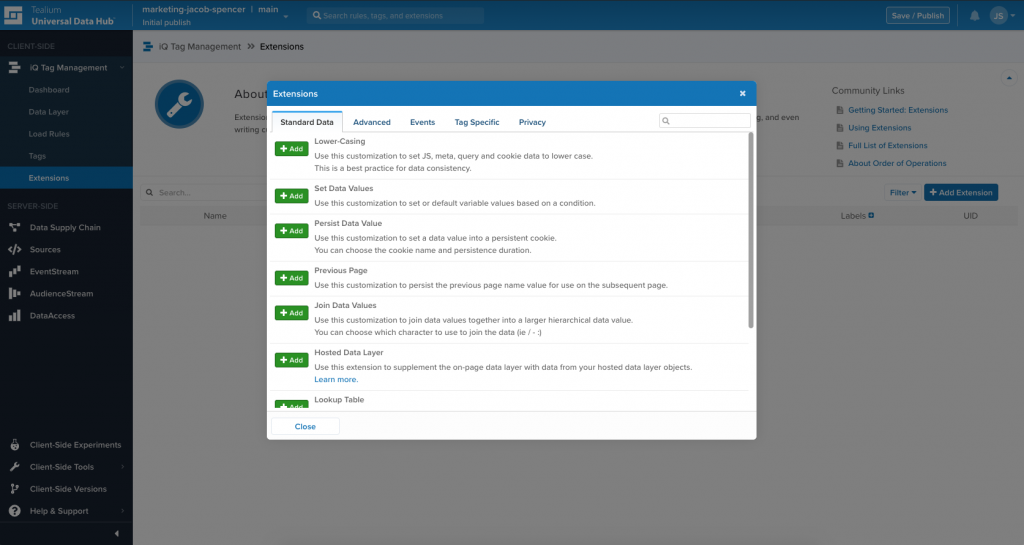 extensions-screenshot Tealium iQ Feature - Extensions